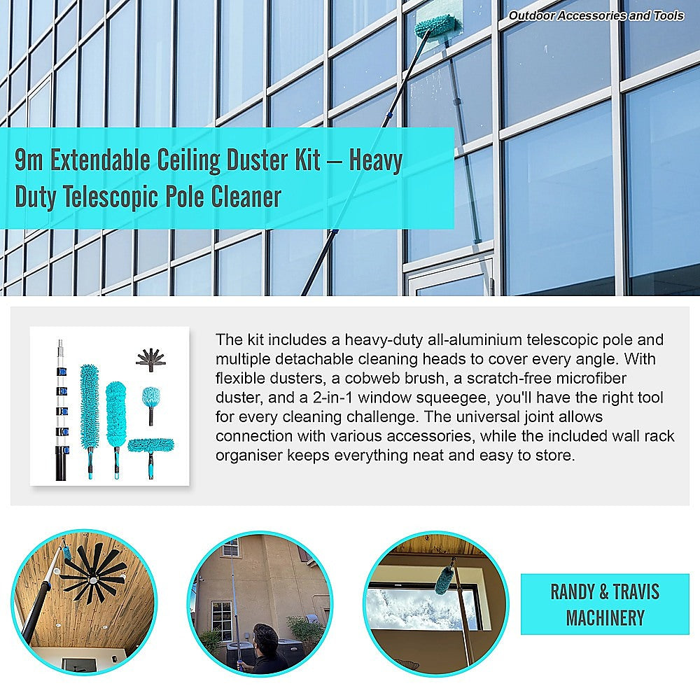 Commercial Cleaning Equipment: 9m Extendable Ceiling Duster Kit  Heavy Duty Telescopic Pole Cleaner