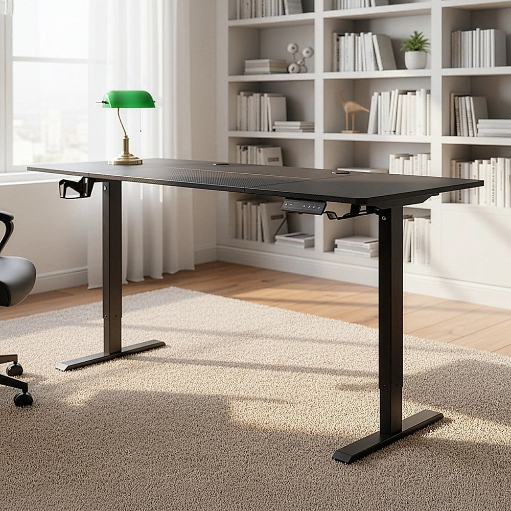 Desks: 160cm Electric Standing Desk  Height Adjustable Sit Stand Office Table in Black