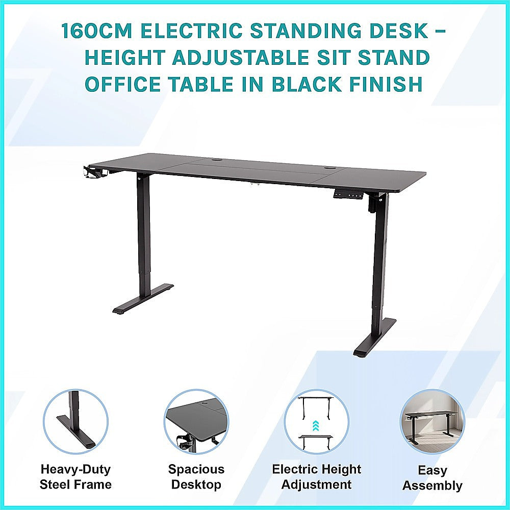 Desks: 160cm Electric Standing Desk  Height Adjustable Sit Stand Office Table in Black