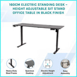 Desks: 160cm Electric Standing Desk  Height Adjustable Sit Stand Office Table in Black