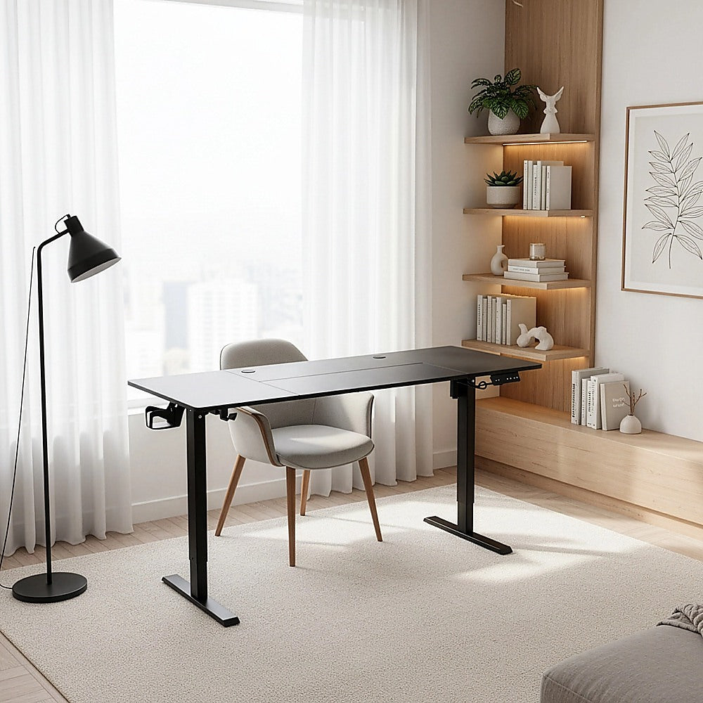Desks: 160cm Electric Standing Desk  Height Adjustable Sit Stand Office Table in Black