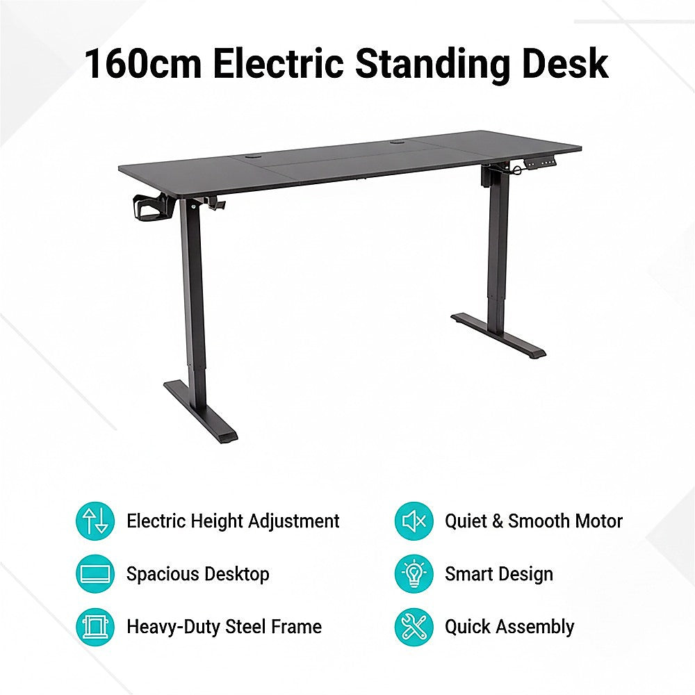 Desks: 160cm Electric Standing Desk  Height Adjustable Sit Stand Office Table in Black