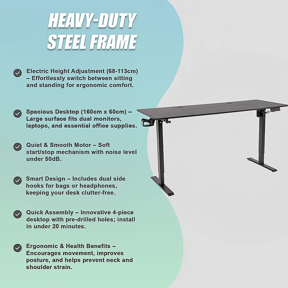 Desks: 160cm Electric Standing Desk  Height Adjustable Sit Stand Office Table in Black