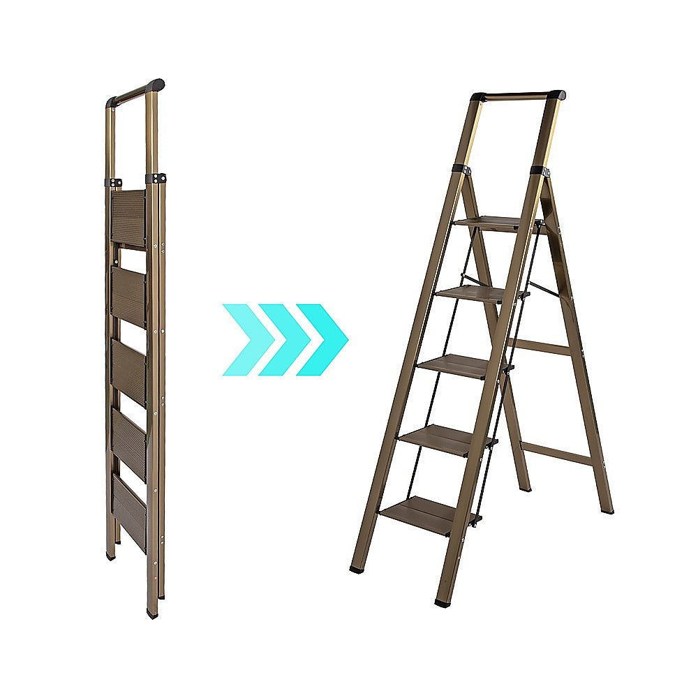 Ladders & Scaffolding: 5 Step Ladder  Foldable Lightweight Aluminium with Anti-Slip Pedals