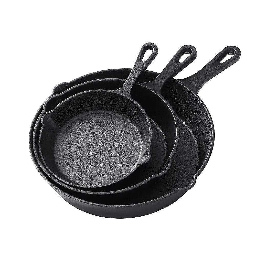 Kitchen Utensils: Chef Cast Iron Frying Pan Set  3PCS Skillet, Grill & Oven Cookware for Home Cooking