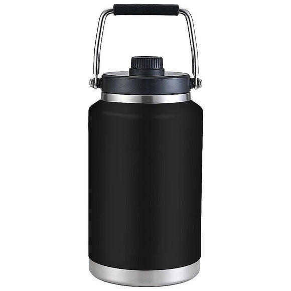 3.8L Double Wall Insulated Black Stainless Steel Water Bottle – Large Sports Drink Jug for Cold & Hot Beverages