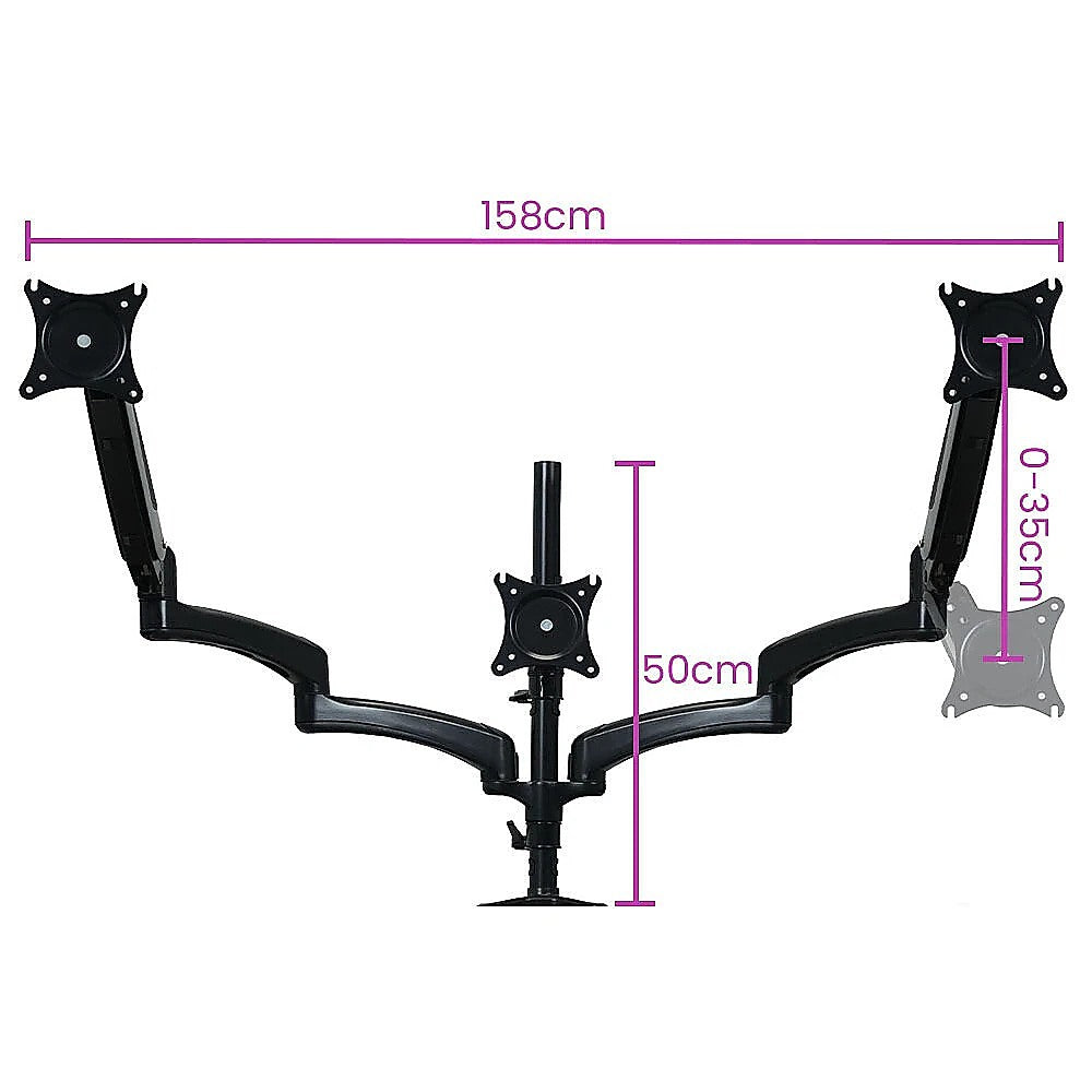 Computer Monitors & Accessories: Triple Monitor Mount Stand  Desk Clamp with 3 Adjustable Arms for Multi-Screen Setup