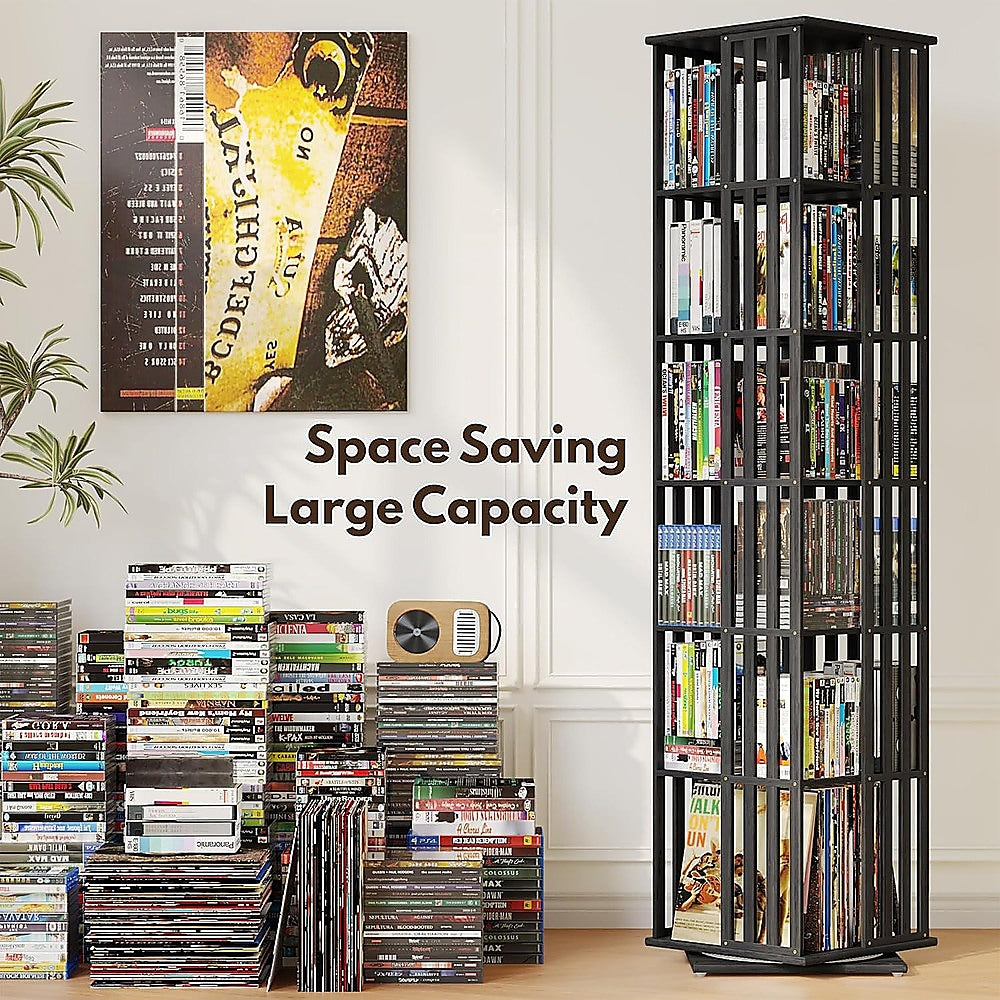 360 Rotating Bookshelf Bamboo Storage Display Rack Shelving in Black