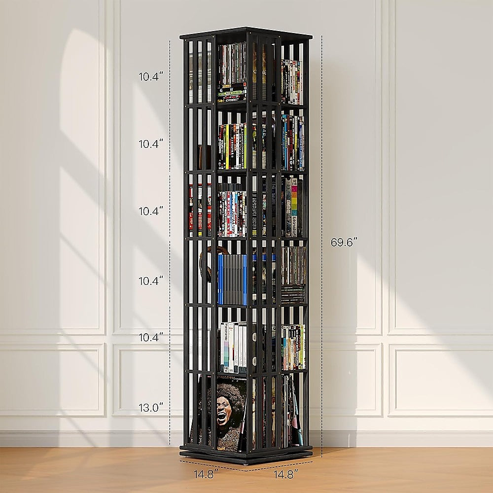 360 Rotating Bookshelf Bamboo Storage Display Rack Shelving in Black