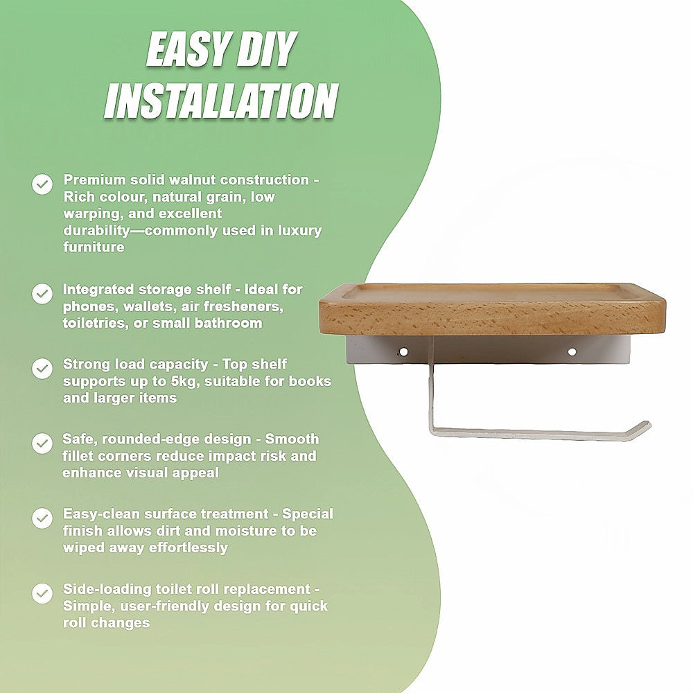 Toilet Paper Holder with Shelf Wall Mounted Bathroom Storage