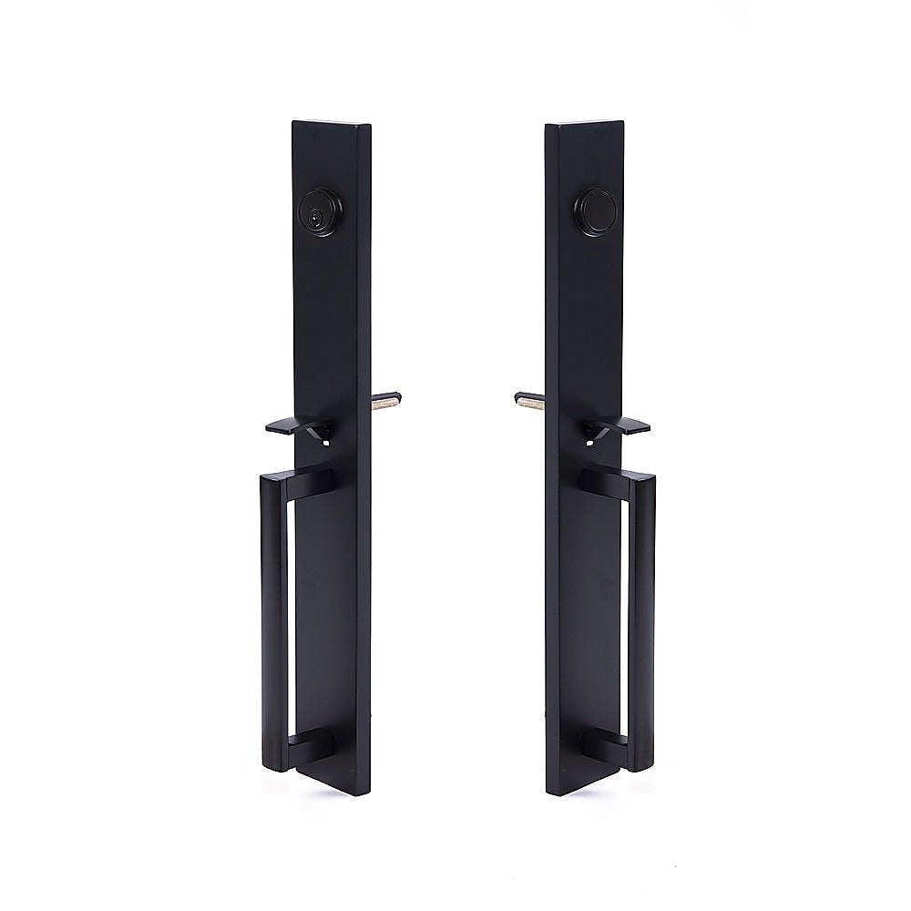 Matte Black Double Door Handle Set Dummy Front Entry Deadbolt Lock
