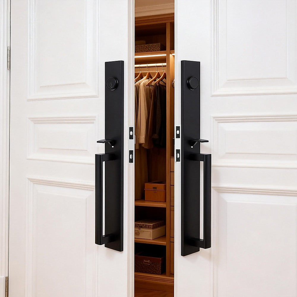 Matte Black Double Door Handle Set Dummy Front Entry Deadbolt Lock
