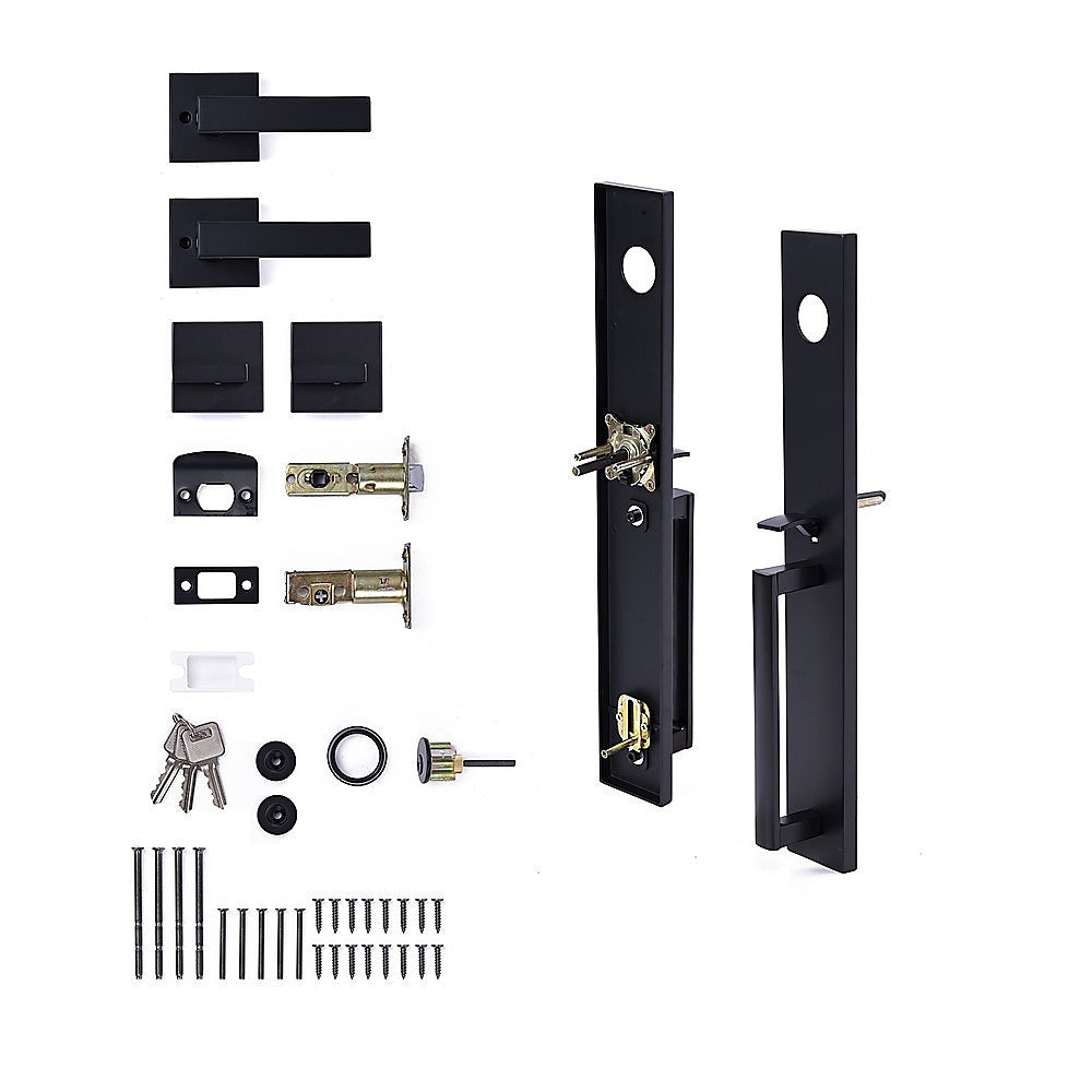 Matte Black Double Door Handle Set Dummy Front Entry Deadbolt Lock