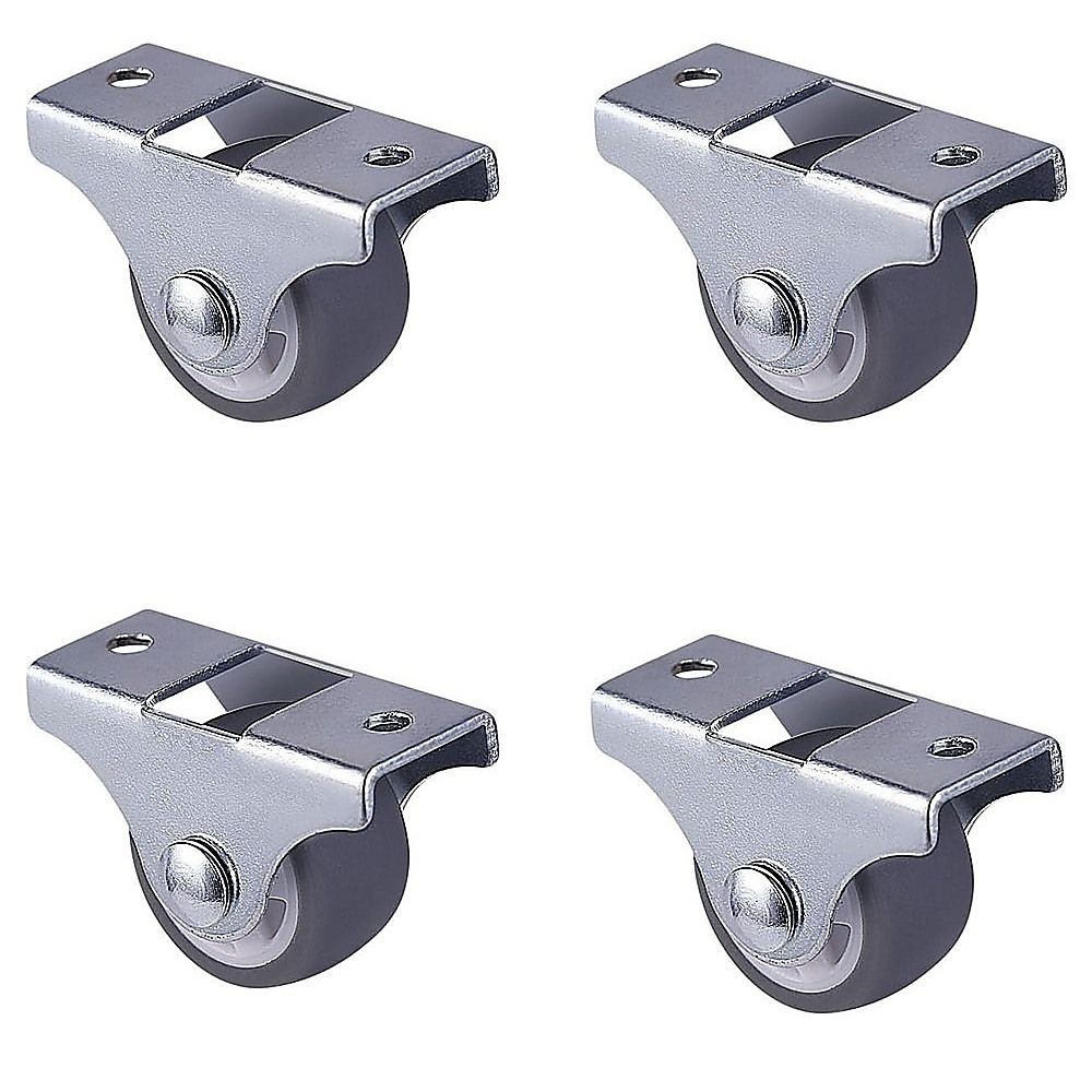 Mini Fixed Caster Wheels Rubber Low Profile Set 4