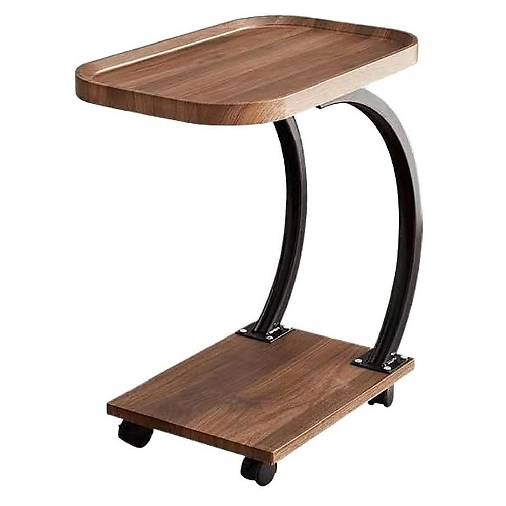 C-Shaped Corner End Table with Wheels Sofa Side