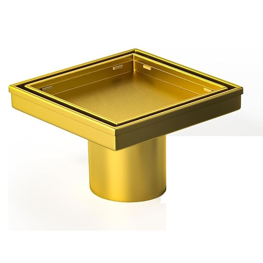 15x15cm Square Shower Drain with Removable Tile Insert Grate – Gold 304 Stainless Steel, CUPC Certified for Modern Bathrooms