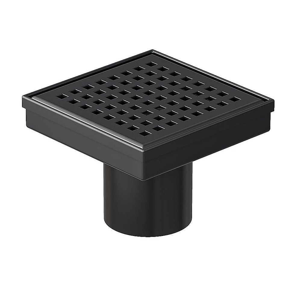 15x15cm Square Shower Drain with Grid Pattern Grate – Black 304 Stainless Steel, CUPC Certified with Hair Strainer