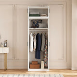 80x240cm 2-Door White Steel Hanging Wardrobe with Black Handle Storage Cabinet