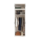80x240cm 2-Door White Steel Hanging Wardrobe with Black Handle Storage Cabinet