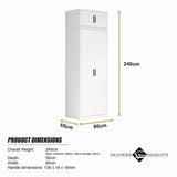 80x240cm 2-Door White Steel Hanging Wardrobe with Black Handle Storage Cabinet