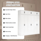 240x240cm 6-Door White Steel 2 Hanging and 1 Shelf Wardrobe with Black Handle Storage Cabinet
