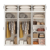 240x240cm 6-Door White Steel 2 Hanging and 1 Shelf Wardrobe with Black Handle Storage Cabinet
