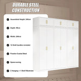 240x240cm 6-Door White Steel 2 Hanging and 1 Shelf Wardrobe with Gold Handle Storage Cabinet