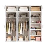 240x240cm 6-Door White Steel 2 Hanging and 1 Shelf Wardrobe with Gold Handle Storage Cabinet