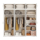 240x240cm 6-Door White Steel 2 Hanging and 1 Shelf Wardrobe with Gold Handle Storage Cabinet