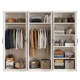 240x200cm 6-Door White Steel 2 Hanging and 1 Shelf Wardrobe with Black Handle Storage Cabinet