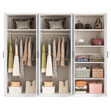 240x200cm 6-Door White Steel 2 Hanging and 1 Shelf Wardrobe with Black Handle Storage Cabinet