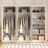 240x200cm 6-Door White Steel 2 Hanging and 1 Shelf Wardrobe with Gold Handle Storage Cabinet