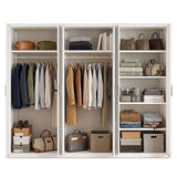 240x200cm 6-Door White Steel 2 Hanging and 1 Shelf Wardrobe with Gold Handle Storage Cabinet