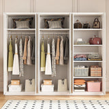 240x200cm 6-Door White Steel 2 Hanging and 1 Shelf Wardrobe with White Handle Storage Cabinet