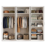 240x200cm 6-Door White Steel 2 Hanging and 1 Shelf Wardrobe with White Handle Storage Cabinet