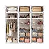 240x240cm 6-Door White Steel 1 Hanging and 2 Shelf Wardrobe with Black Handle Storage Cabinet