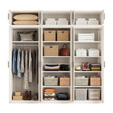 240x240cm 6-Door White Steel 1 Hanging and 2 Shelf Wardrobe with Black Handle Storage Cabinet