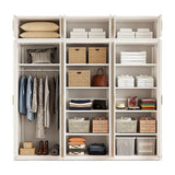 240x240cm 6-Door White Steel 1 Hanging and 2 Shelf Wardrobe with Gold Handle Storage Cabinet