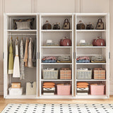 240x200cm 6-Door White Steel 1 Hanging and 2 Shelf Wardrobe with Black Handle Storage Cabinet