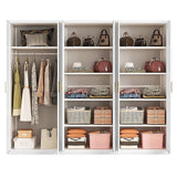 240x200cm 6-Door White Steel 1 Hanging and 2 Shelf Wardrobe with Gold Handle Storage Cabinet