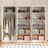 240x200cm 6-Door White Steel 1 Hanging and 2 Shelf Wardrobe with White Handle Storage Cabinet