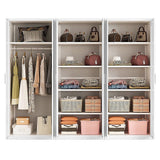 240x200cm 6-Door White Steel 1 Hanging and 2 Shelf Wardrobe with White Handle Storage Cabinet