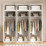 240x240cm 6-Door White Steel Hanging Wardrobe with Black Handle Storage Cabinet