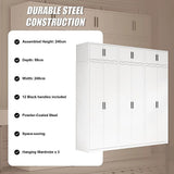 240x240cm 6-Door White Steel Hanging Wardrobe with Black Handle Storage Cabinet