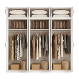 240x240cm 6-Door White Steel Hanging Wardrobe with Black Handle Storage Cabinet