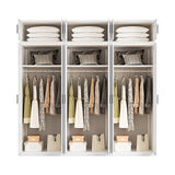 240x240cm 6-Door White Steel Hanging Wardrobe with Black Handle Storage Cabinet