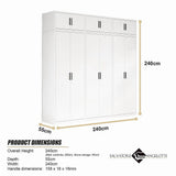240x240cm 6-Door White Steel Hanging Wardrobe with Black Handle Storage Cabinet