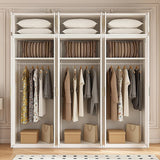 240x240cm 6-Door White Steel Hanging Wardrobe with Gold Handle Storage Cabinet