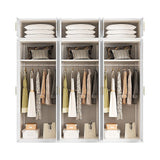 240x240cm 6-Door White Steel Hanging Wardrobe with Gold Handle Storage Cabinet