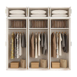 240x240cm 6-Door White Steel Hanging Wardrobe with Gold Handle Storage Cabinet